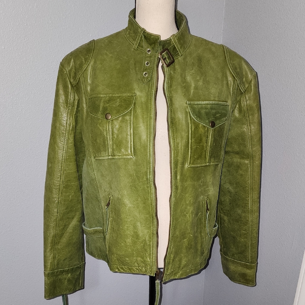 NWOT Alen Cooper Green Leather Jacket